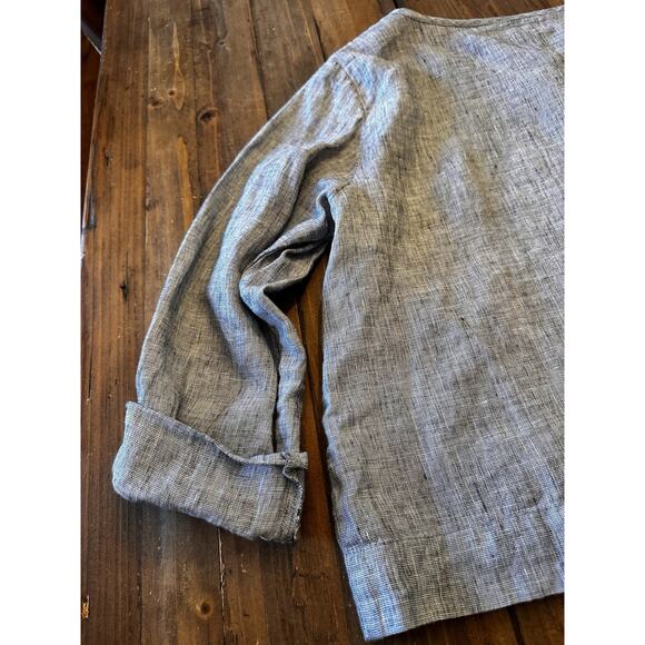 Flax Size Medium Button Front Shirt Top 100% Linen Blouse Lagenlook Artsy - Picture 10 of 12